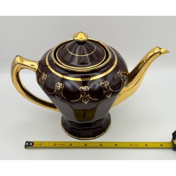 Vintage Art Deco Teapot Fraunfelter Brown with Gold Trim Ornate Design - Picture 9 of 12